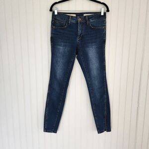 PILCRO ANTHROPOLOGIE Dark Wash Mid Rise Skinny Jeans Split Hem size 28